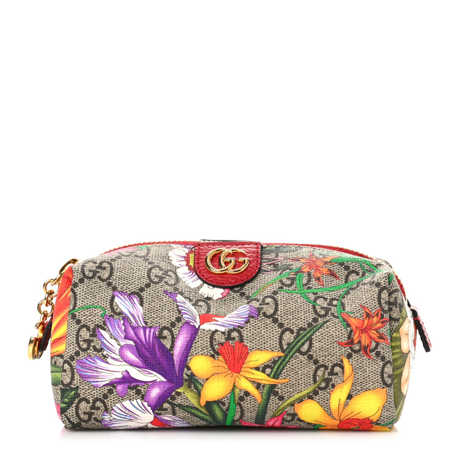 Gucci Soft GG Supreme Monogram Flora Calfskin Small Ophidia Cosmetic Case Beige Ebony Multicolor Rosso 1 of 9