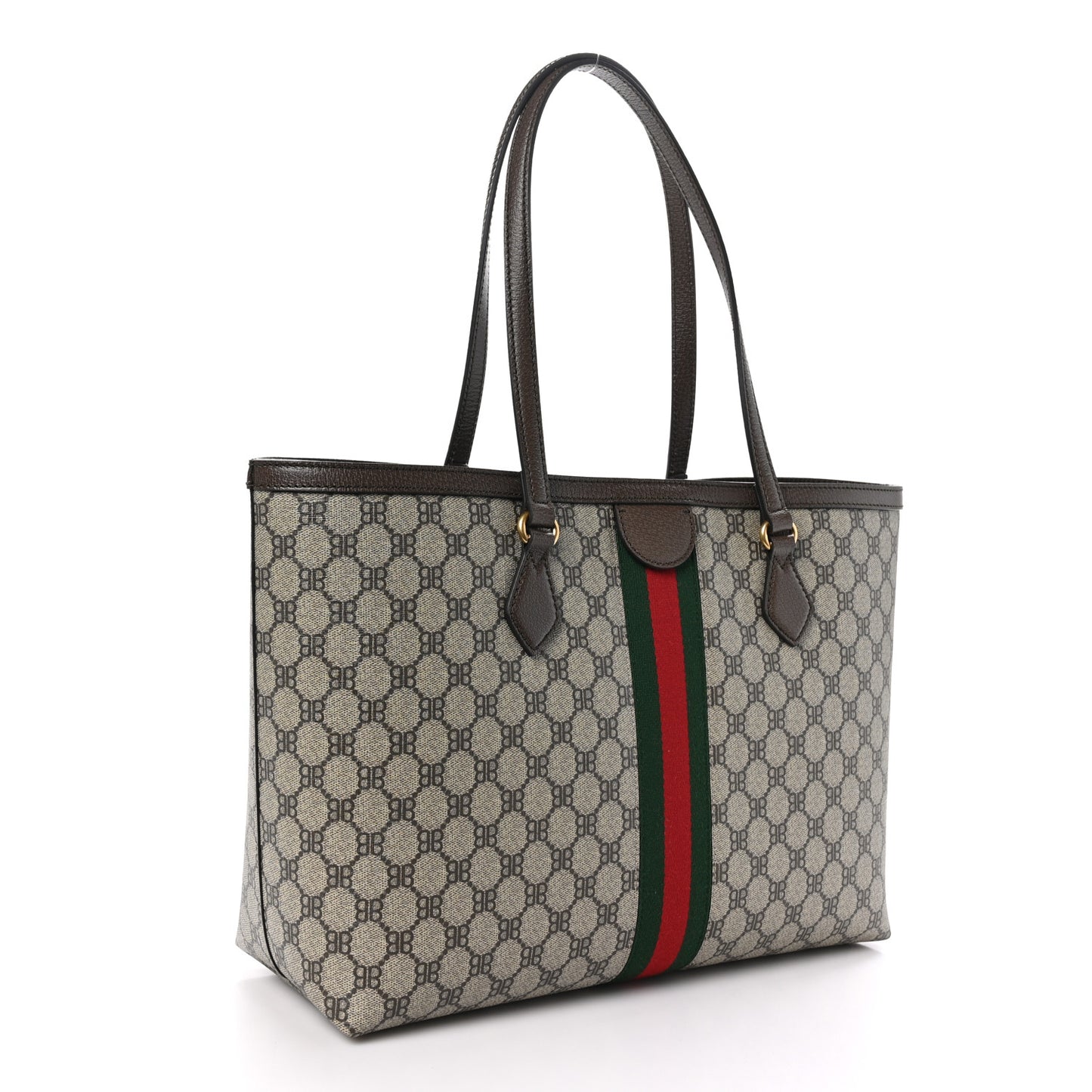 X BALENCIAGA BB Supreme Monogram Web Medium Ophidia Shopping Tote Beige New Acero