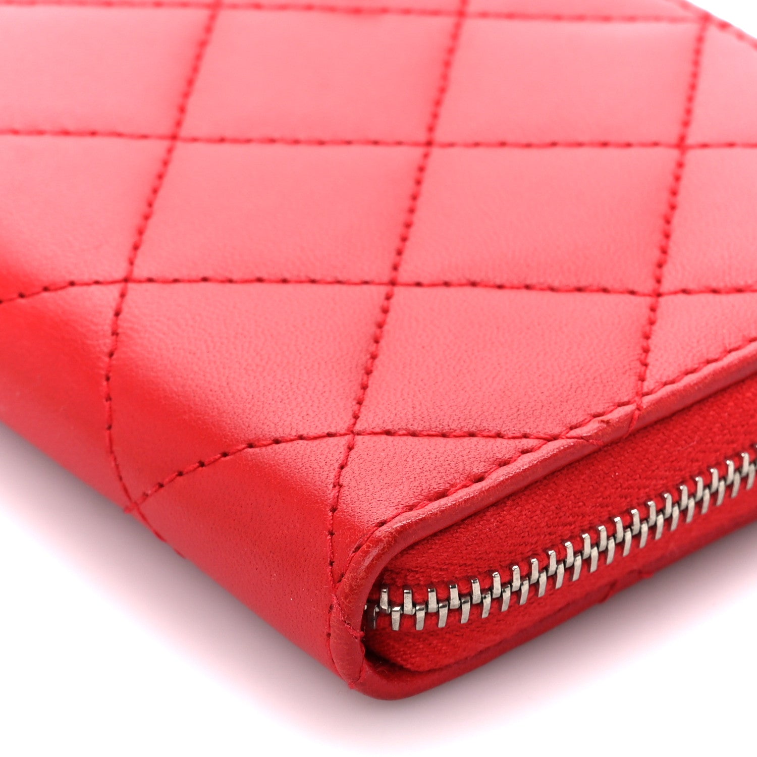Chanel Lambskin Quilted Small Zip Around Wallet Red 11 of 11