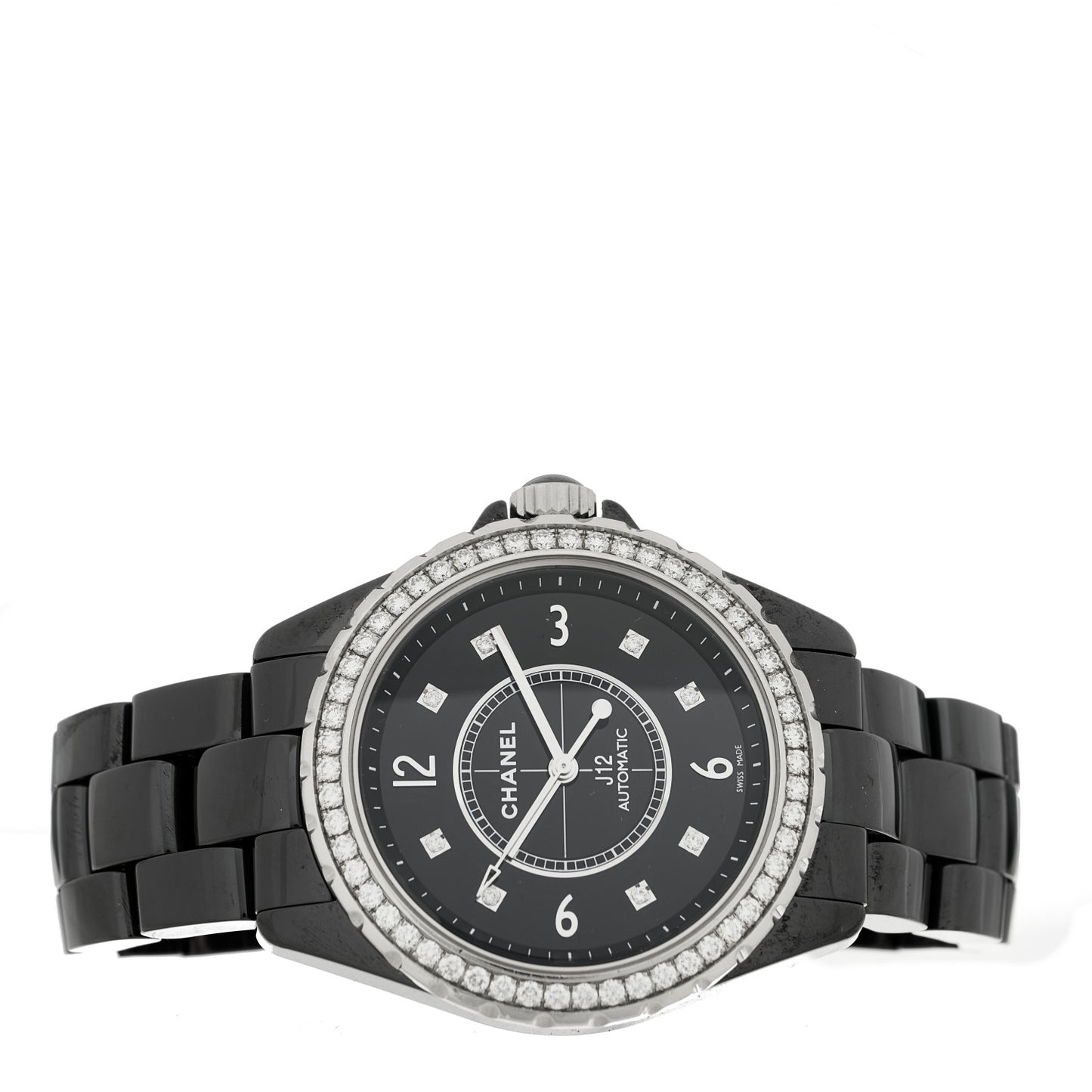 Stainless Steel Ceramic Diamond Bezel 38mm J12 Automatic Watch Black