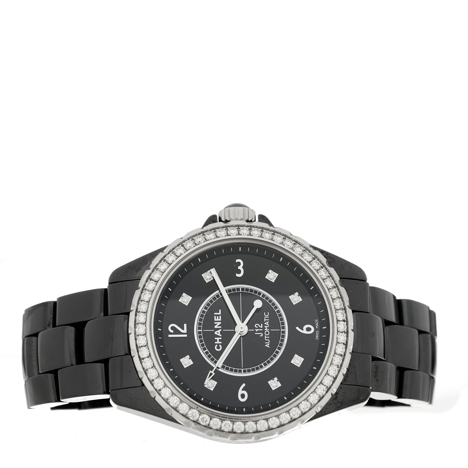 Chanel Stainless Steel Ceramic Diamond Bezel 38mm J12 Automatic Watch Black 2 of 5