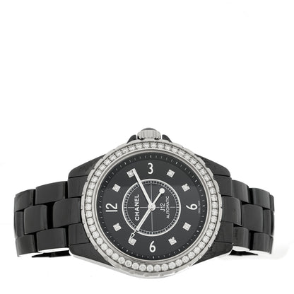 Chanel Stainless Steel Ceramic Diamond Bezel 38mm J12 Automatic Watch Black 2 of 5