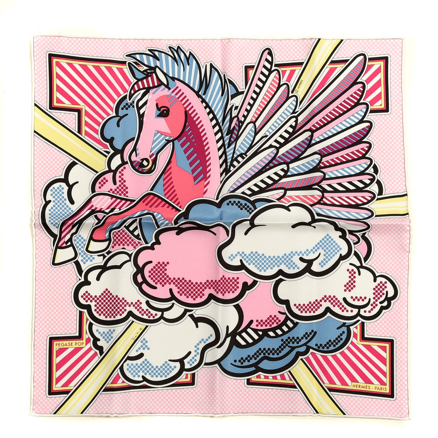 Silk Pegase Pop Pocket Square Rose Bleu Jean Jaune