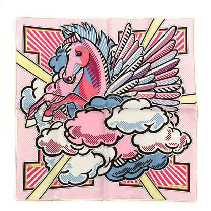 Hermes Silk Pegase Pop Pocket Square Rose Bleu Jean Jaune 1 of 5