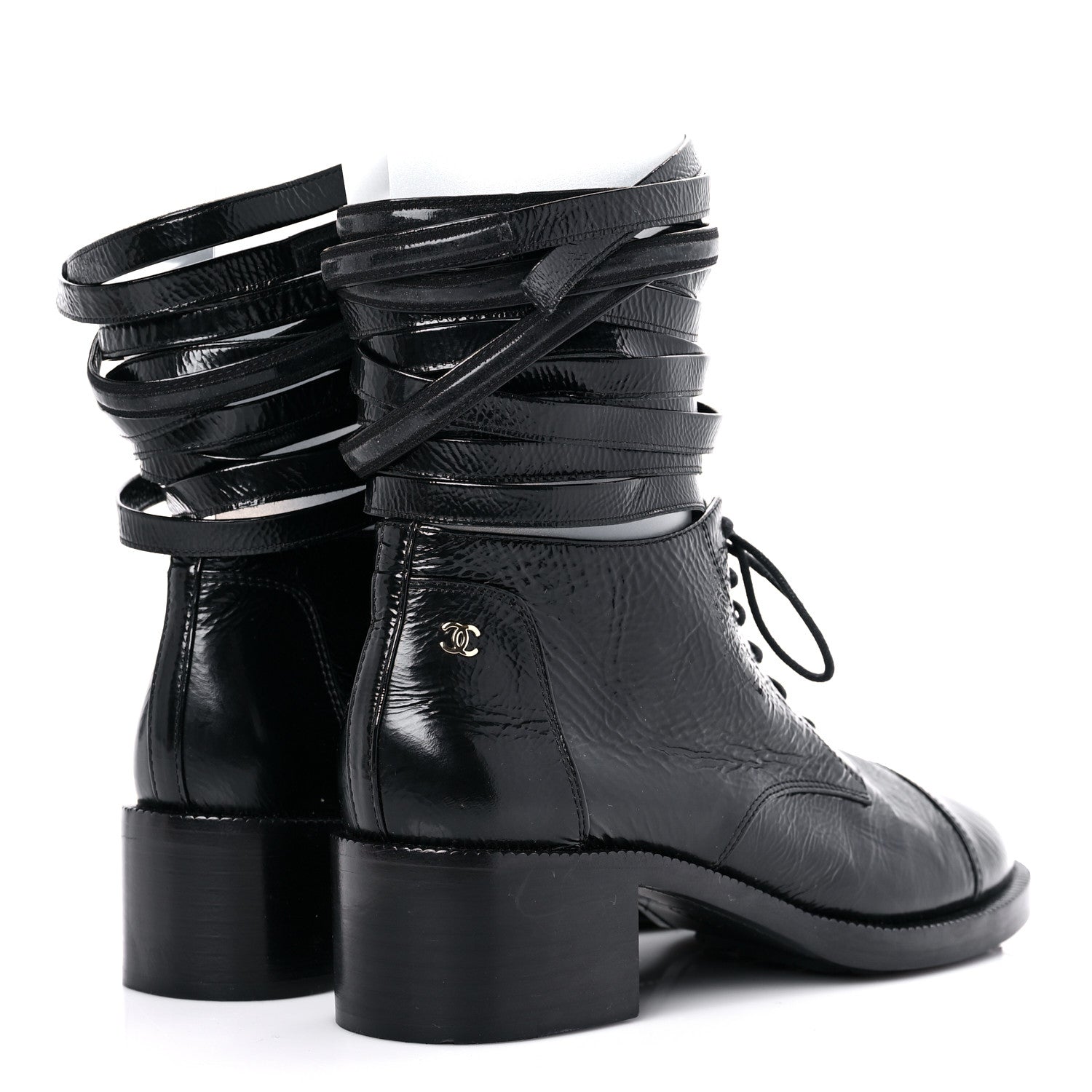 Chanel Crumpled Calfskin Lace Up Short Boots 39 Black 4 of 13
