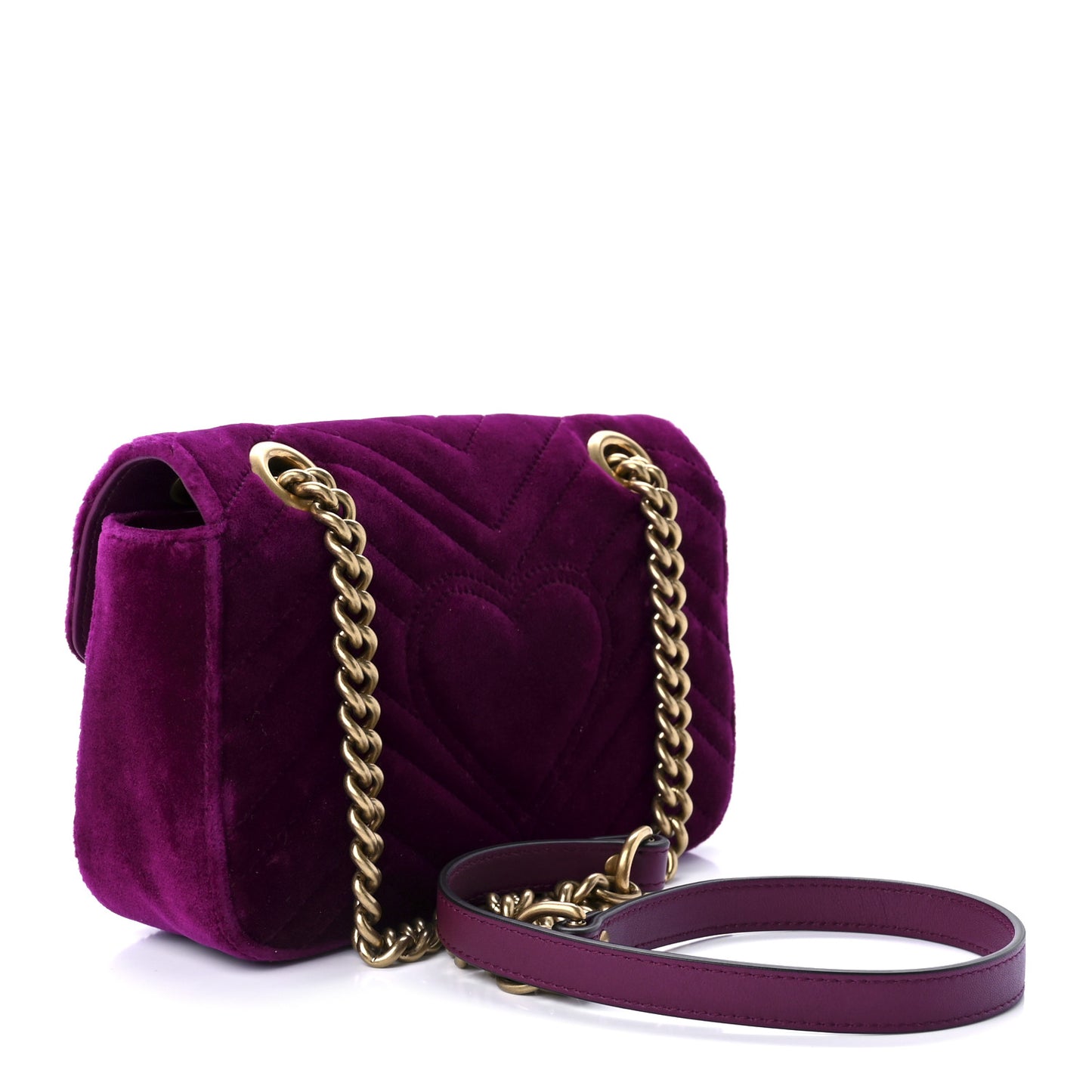 Velvet Matelasse Mini GG Marmont Shoulder Bag Fuchsia Violet Cyclamen