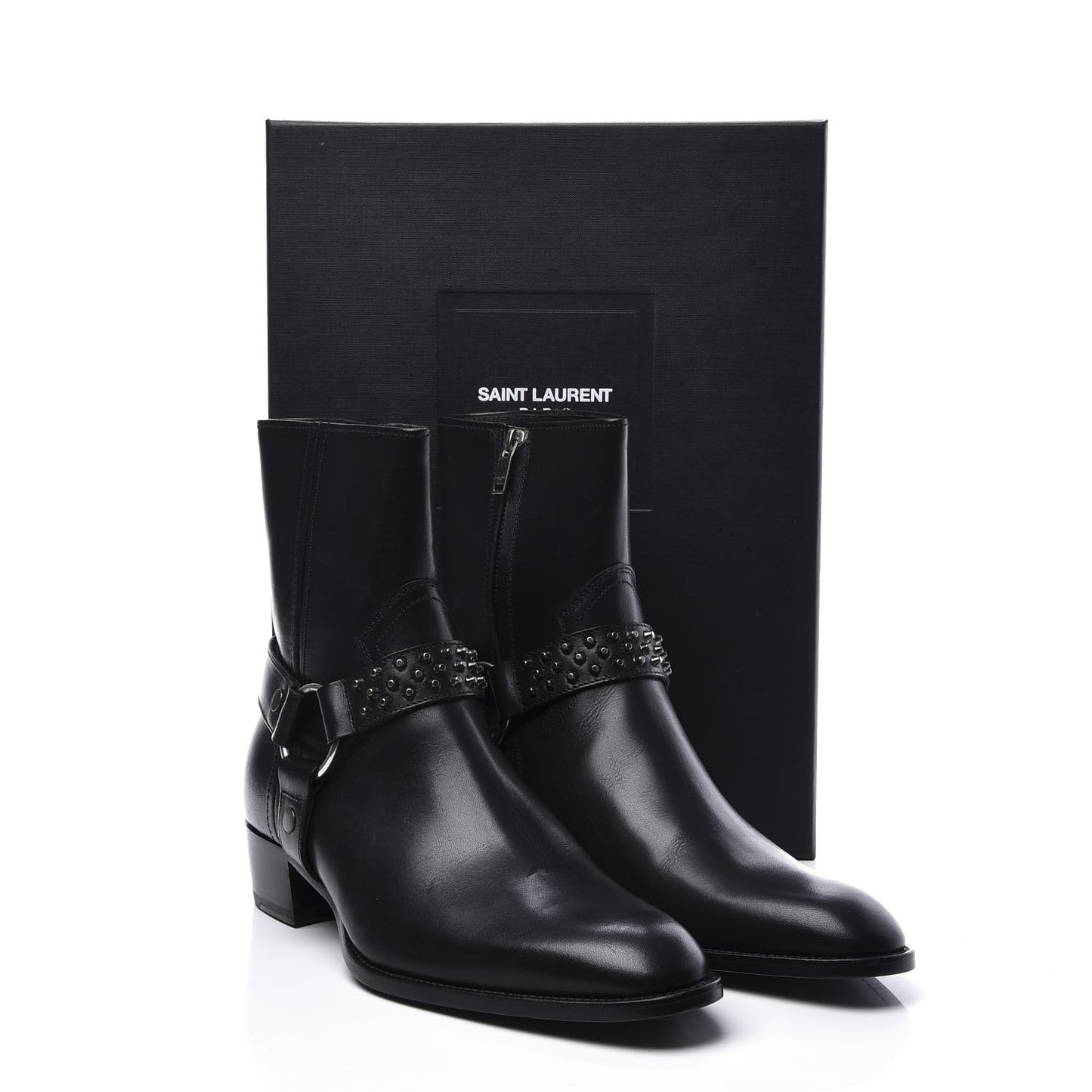 Calfskin Studded Mens Wyatt Harness Boots 41 Black