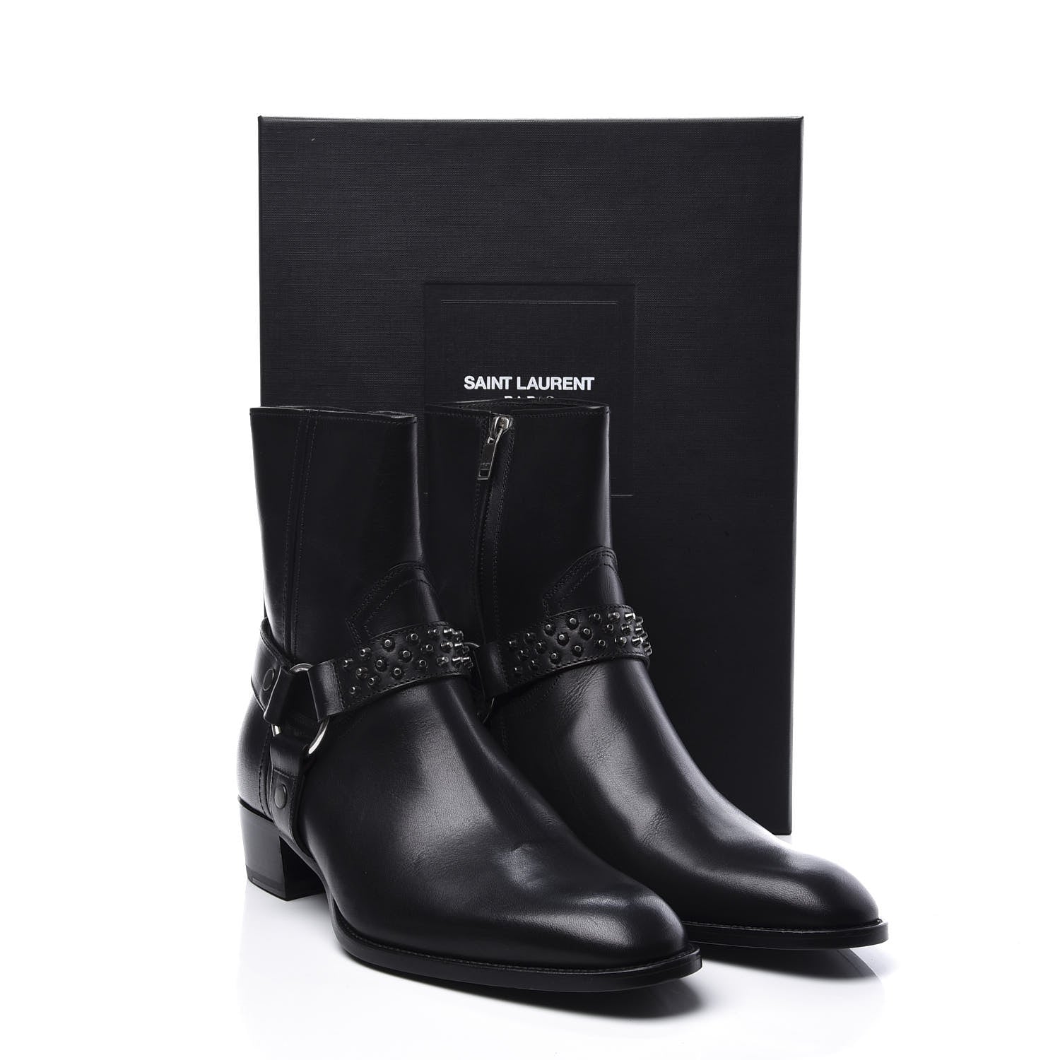 Saint Laurent Calfskin Studded Mens Wyatt Harness Boots 41 Black 11 of 11