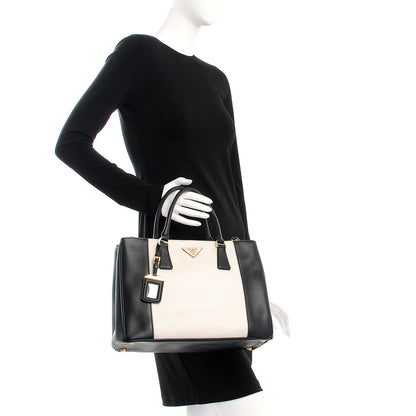 Prada Saffiano Lux Colorblock Medium Galleria Double Zip Tote Black Talco 3 of 11