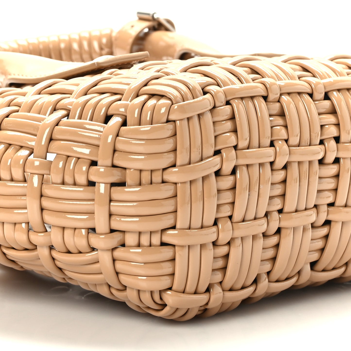 Faux Calfskin Braided Varnished XXS Bistro Basket Beige