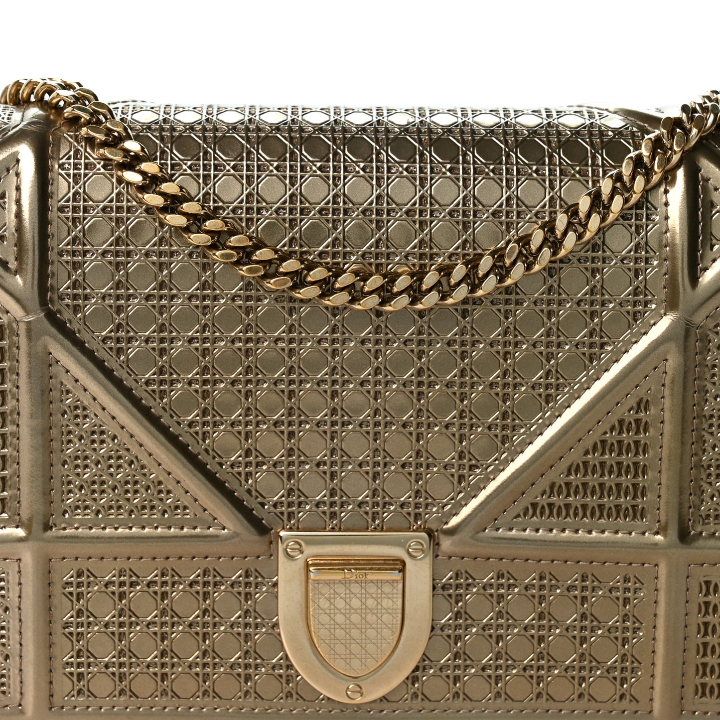Metallic Patent Micro-Cannage Diorama Wallet on Chain Pouch Gold