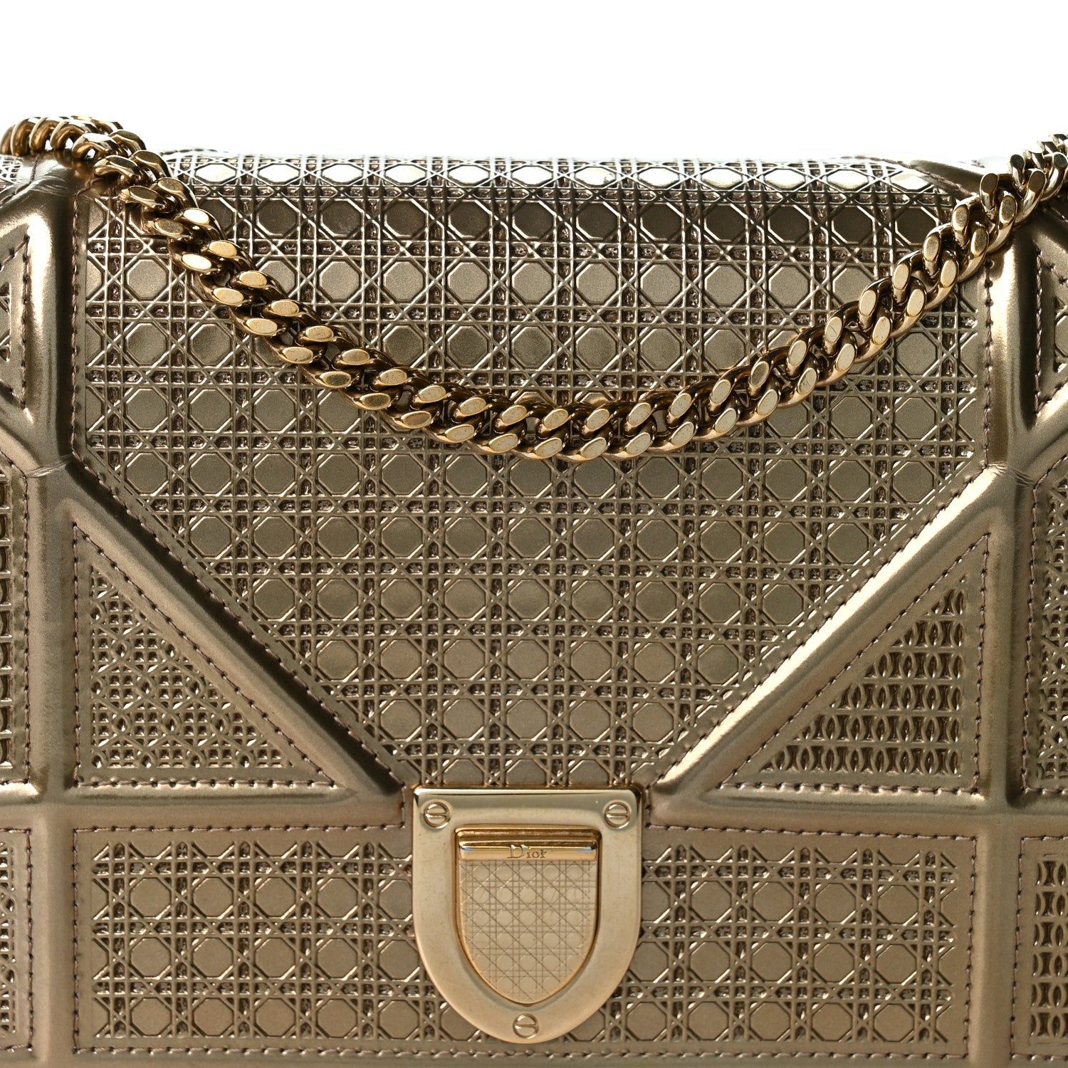 Christian Dior Metallic Patent Micro-Cannage Diorama Wallet on Chain Pouch Gold 7 of 9