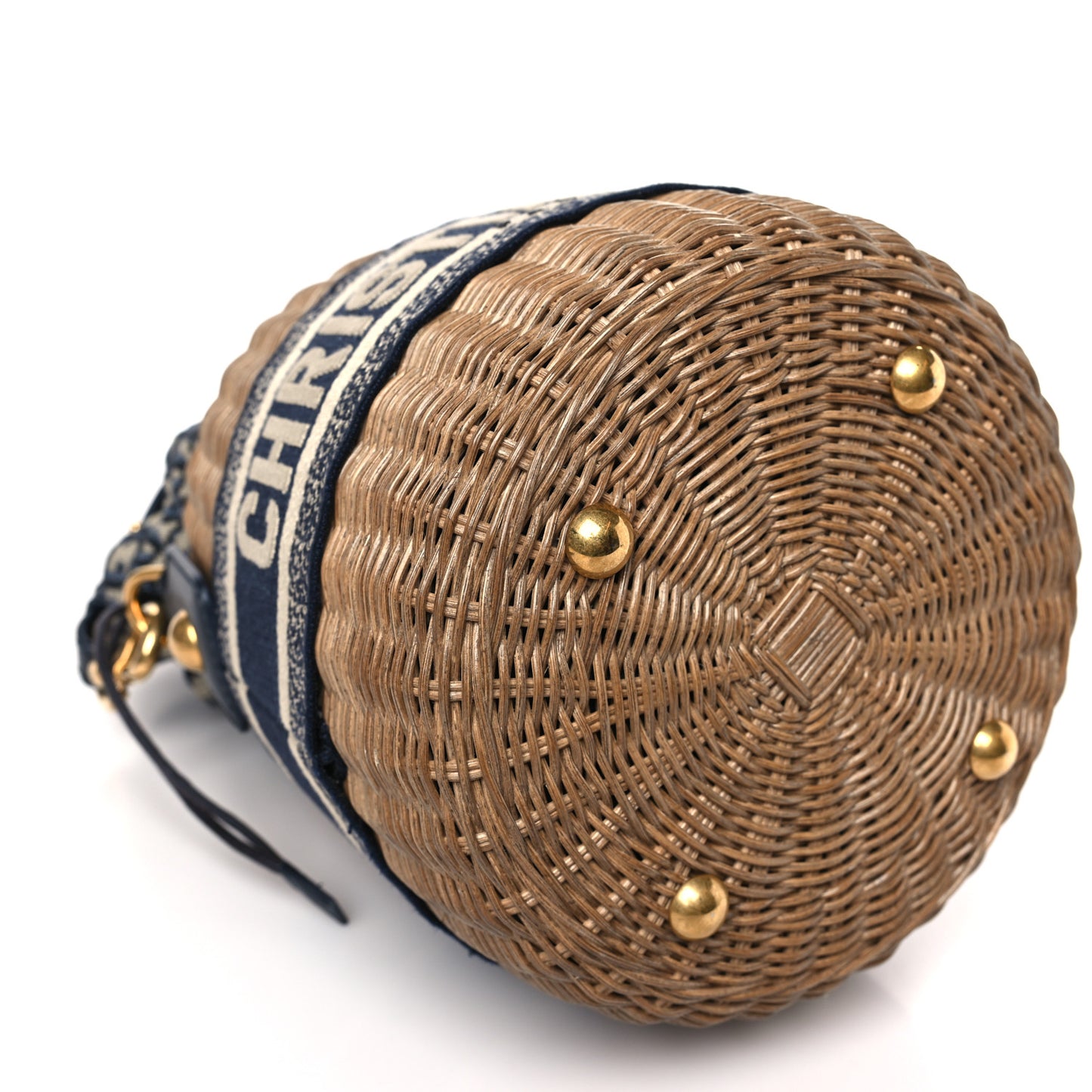 Wicker Oblique Drawstring Bucket Bag Blue