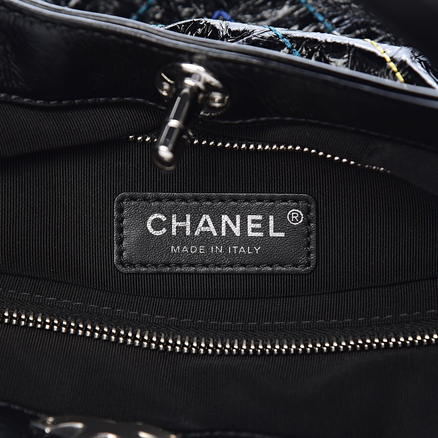 Chanel Glazed Calfskin Chevron Stitched Large 31 Shopping Bag Black 6 of 10