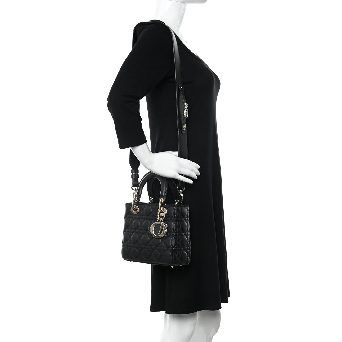 CHRISTIAN DIOR Lambskin Cannage Small My ABCDior Lady Dior Black