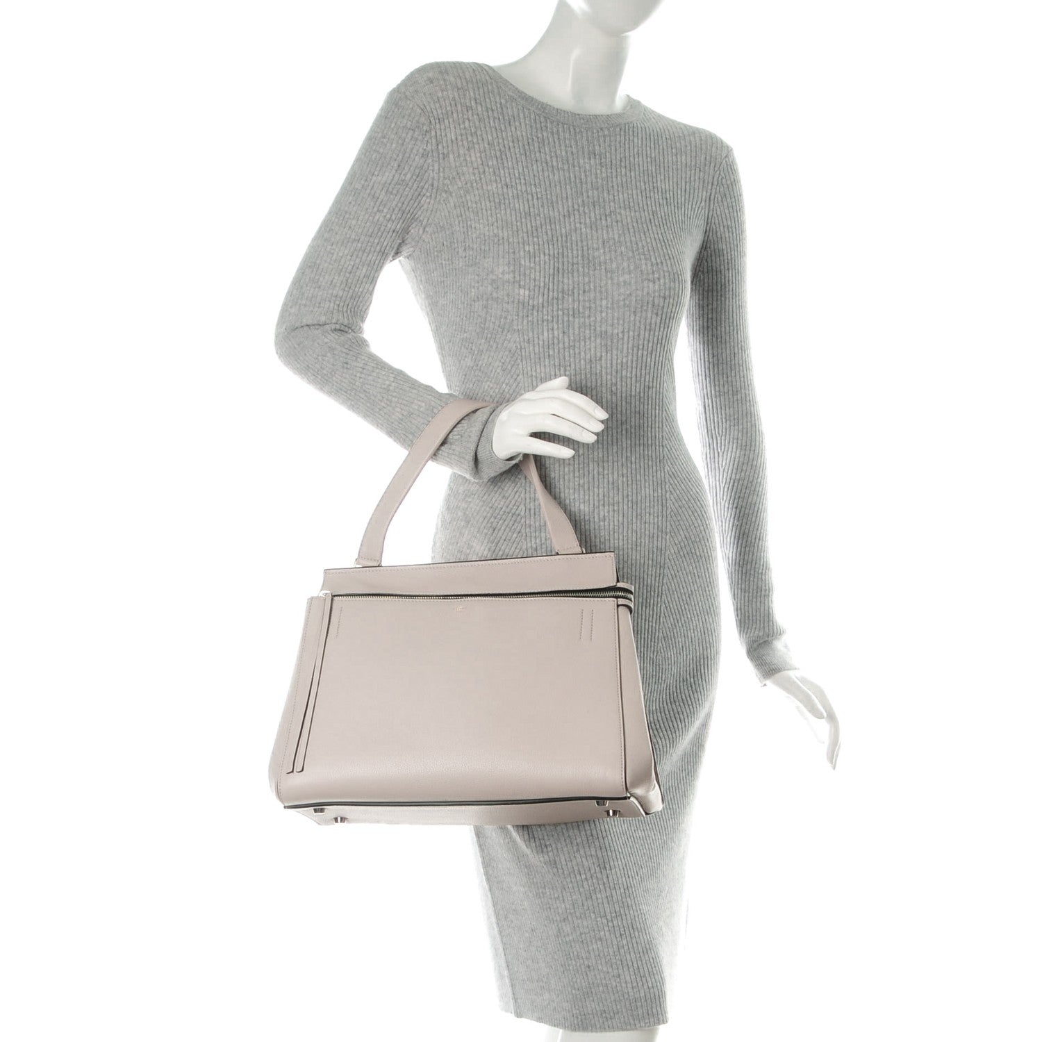 Celine Grained Calfskin Medium Edge Shoulder Bag Pearl Grey 2 of 9