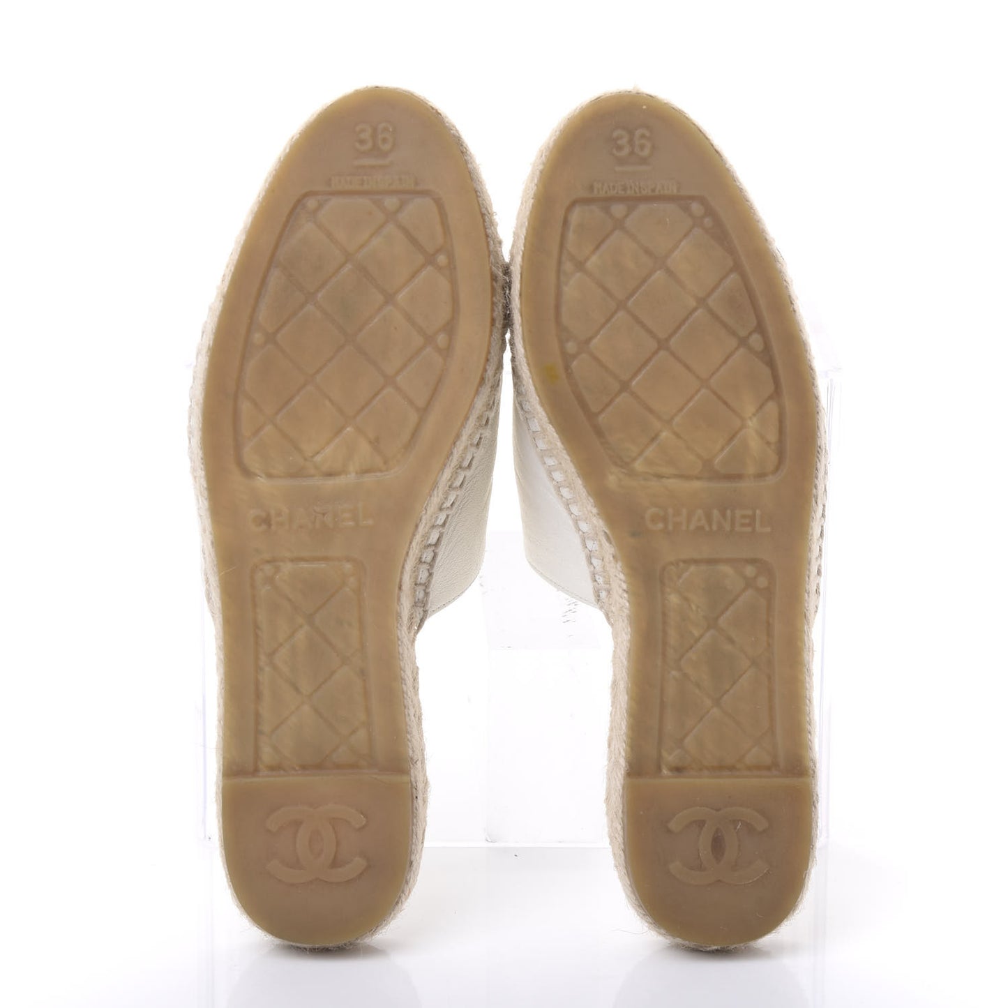 Iridescent Goatskin CC Espadrille Mules 36 Ivory Black