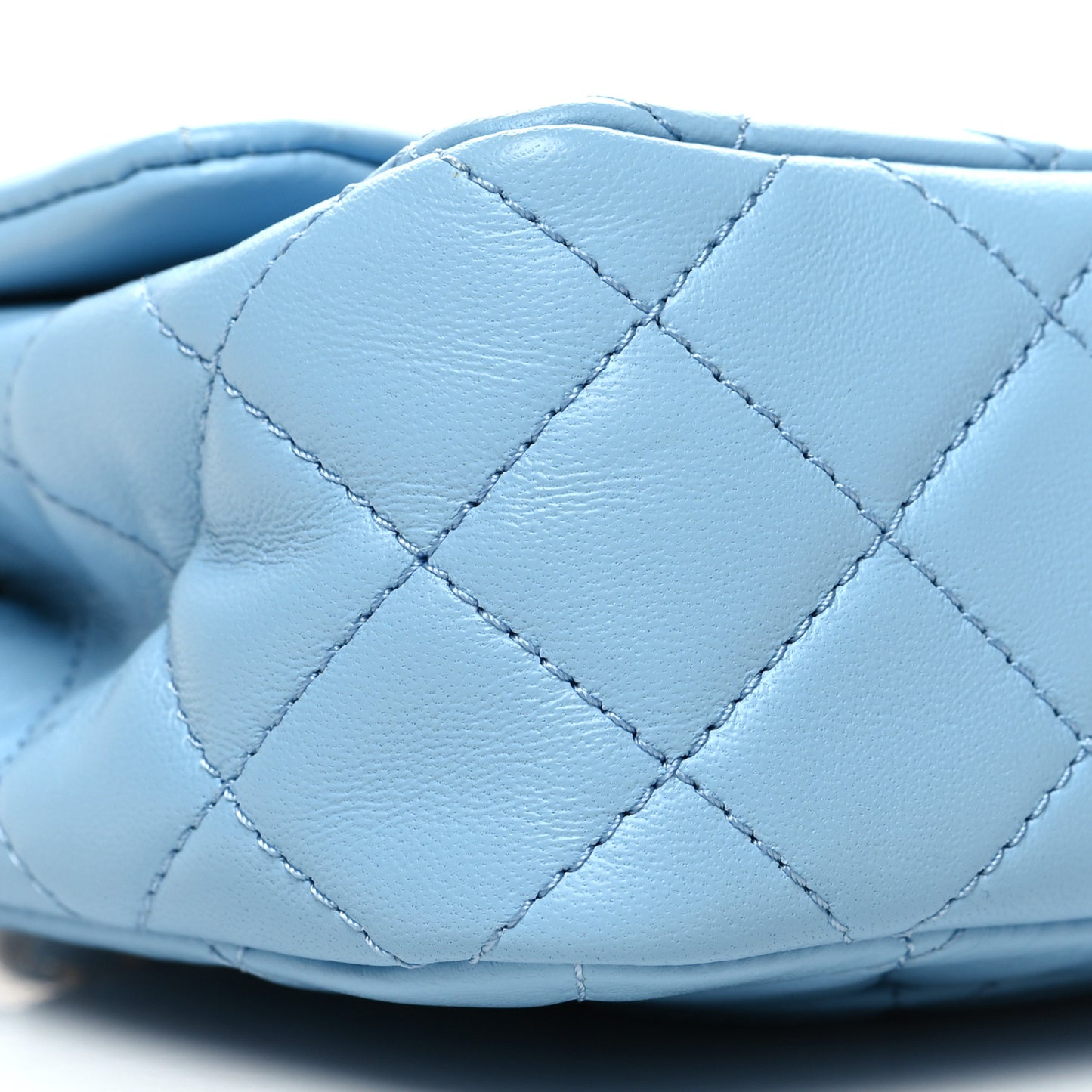 Lambskin Quilted Mini Rectangular Pearl Crush Flap Light Blue