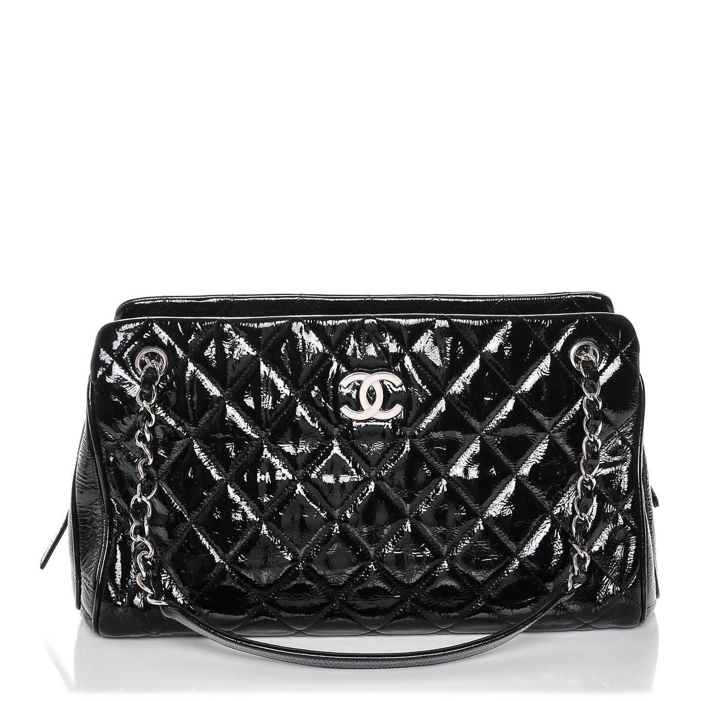 Patent Quilted Tote Black