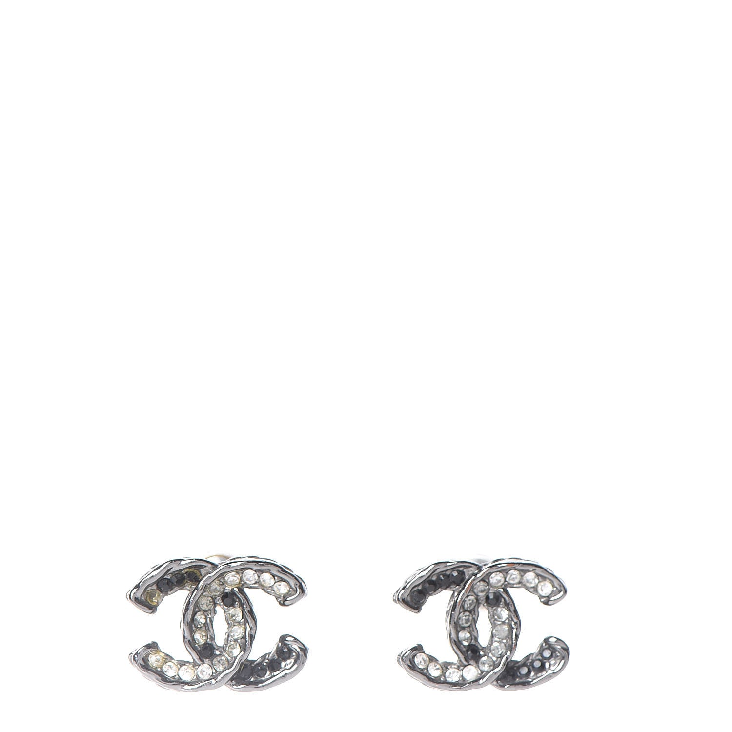 Chanel Ruthenium Crystal CC Earrings Silver Black 1 of 7