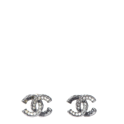 Chanel Ruthenium Crystal CC Earrings Silver Black 1 of 7