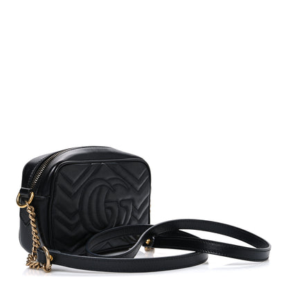 Gucci Calfskin Matelasse Mini GG Marmont Chain Shoulder Bag Black 3 of 10