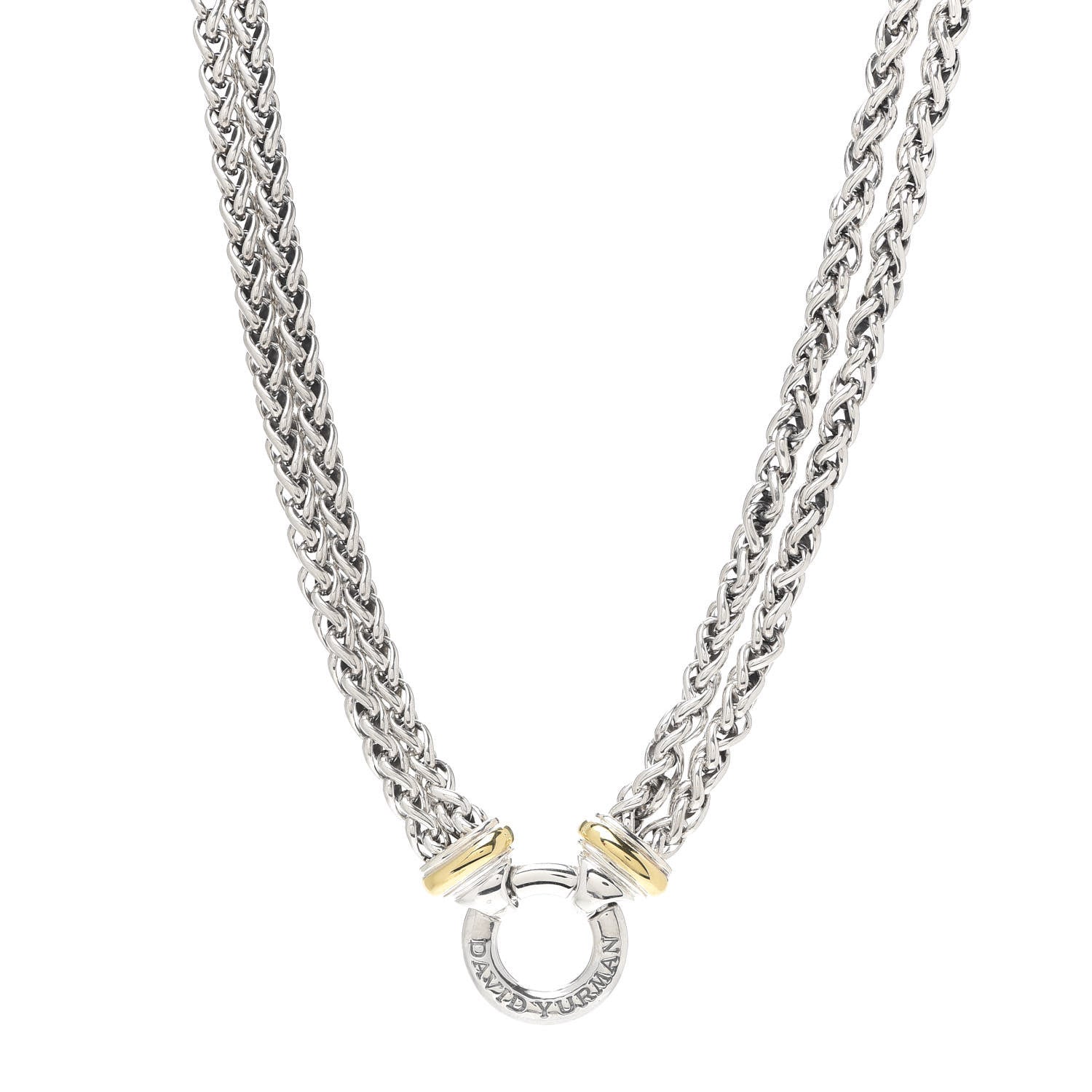 David Yurman Sterling Silver 18K Yellow Gold 8mm Double Wheat Chain Necklace 1 of 6