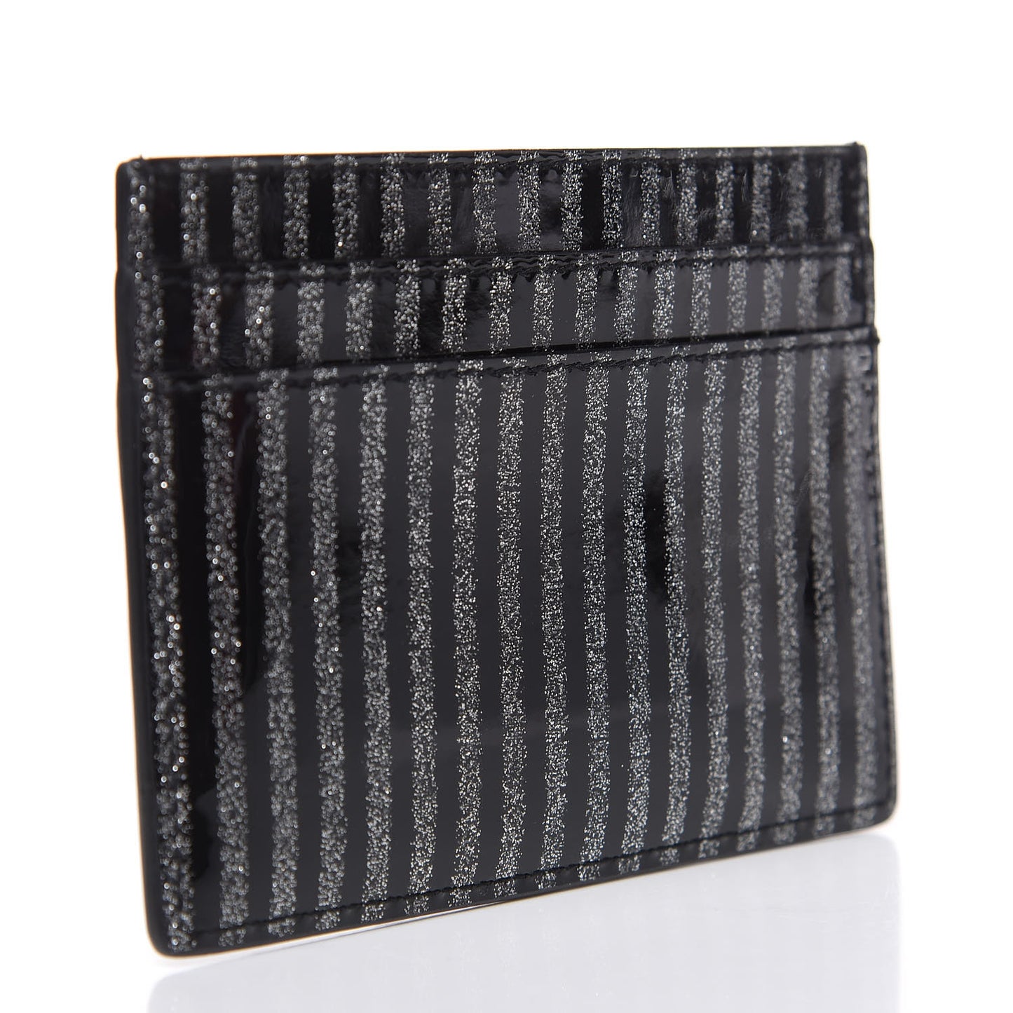 Patent Glitter Striped Monogram Credit Card Case Black Silver