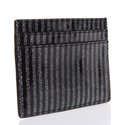 Saint Laurent Patent Glitter Striped Monogram Credit Card Case Black Silver 3 of 8