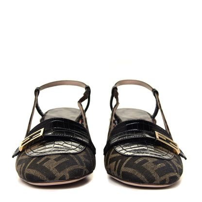 Fendi Jacquard Calfskin FF Tortoise Promenade Slingback Loafer Pumps 39.5 Tobacco 8 of 12