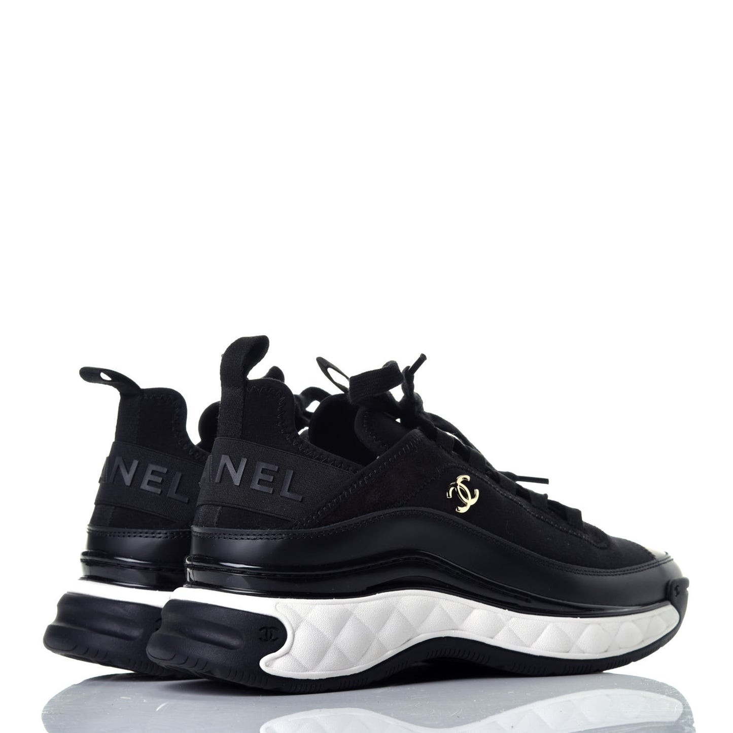 Velvet Calfskin Mixed Fibers CC Sneakers 37.5 Black
