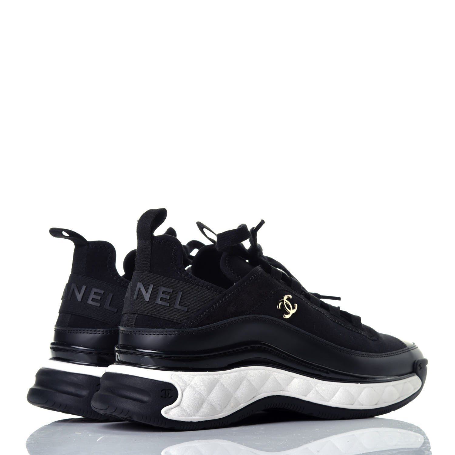 Chanel Velvet Calfskin Mixed Fibers CC Sneakers 37.5 Black 4 of 10