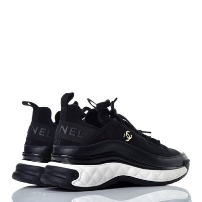Chanel Velvet Calfskin Mixed Fibers CC Sneakers 37.5 Black 4 of 10