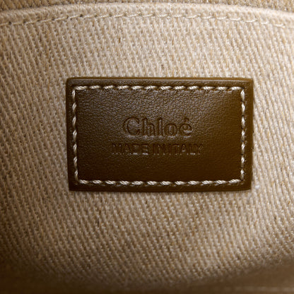Chloe Cotton Calfskin Small Woody Ribbon Tote With Strap White Brown 6 of 11
