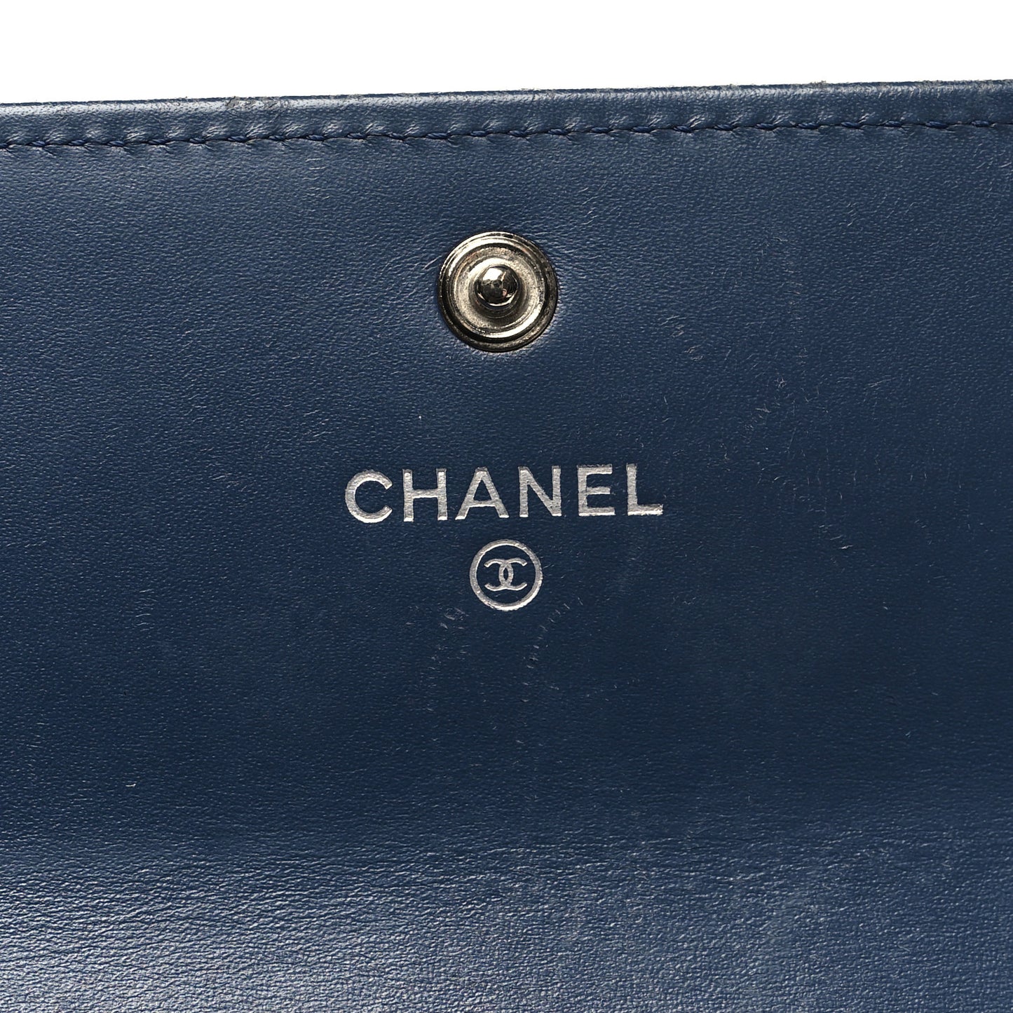 Patent Quilted Large Flap Wallet Navy