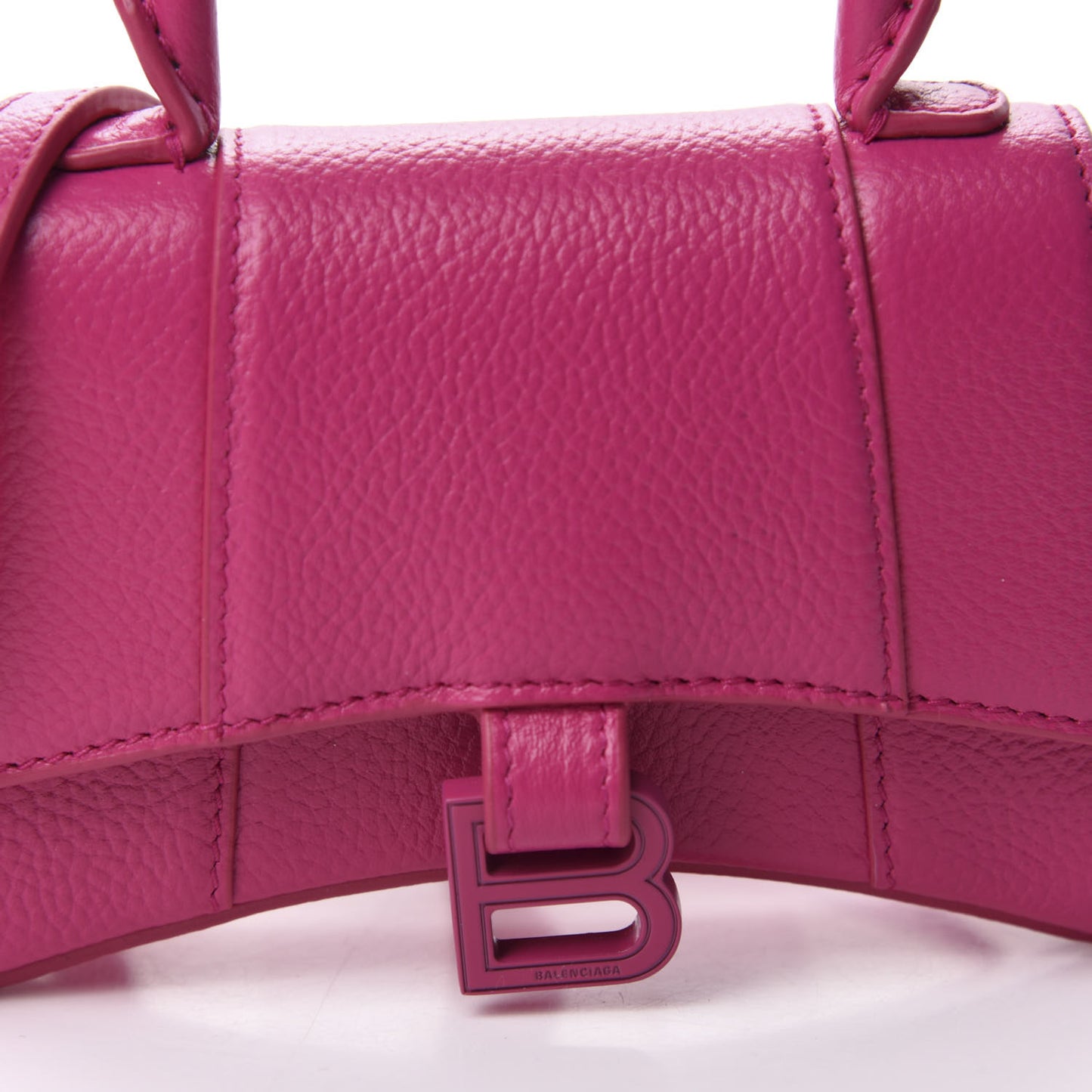 Grained Calfskin Tonal B Hourglass Top Handle Bag Mini Fuchsia