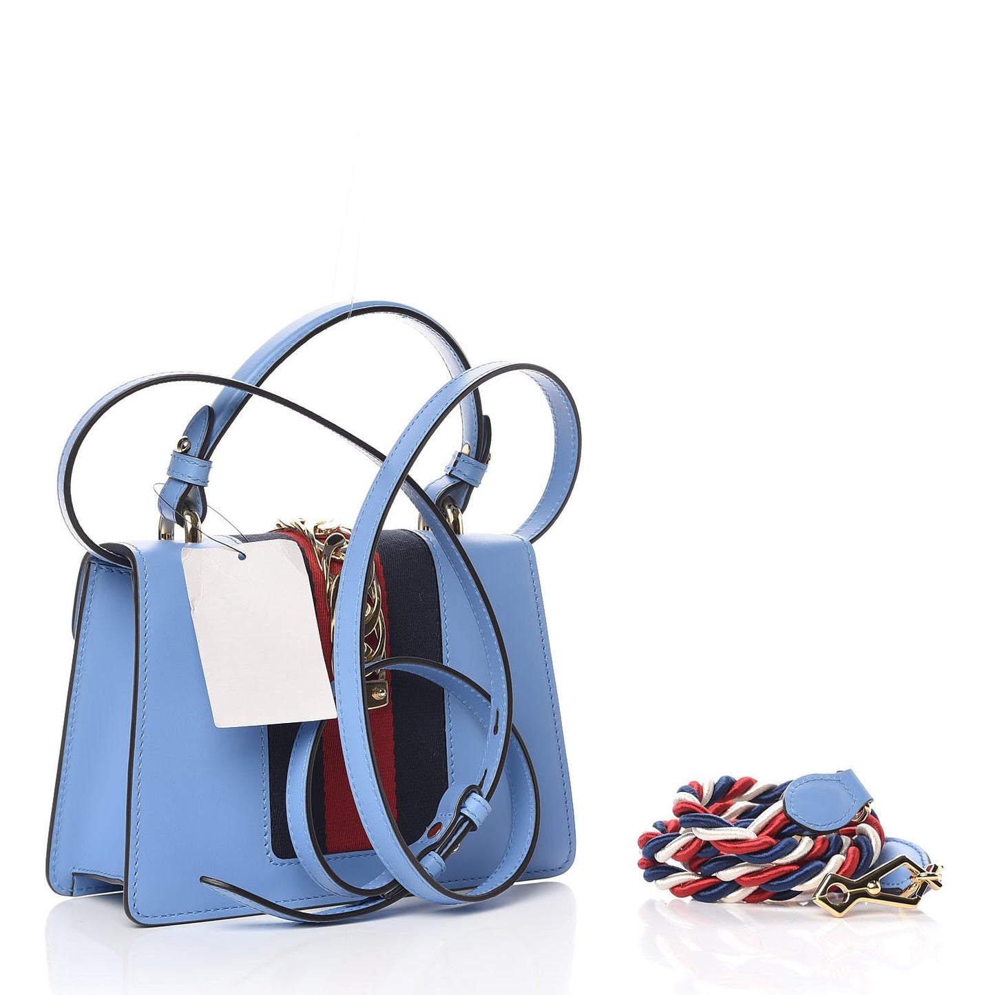 Vitello Fontanella Web Mini Sylvie Top Handle Bag Clear Sky Blue