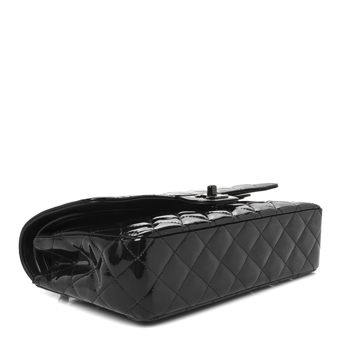 Patent Calfskin Quilted Medium Double Flap So Black So Black