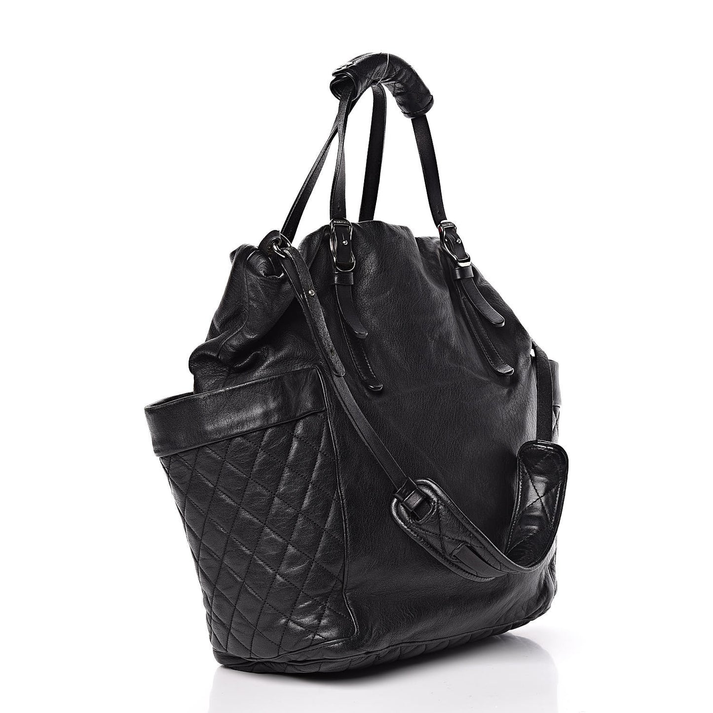 Lambskin Chain Embellished Blare Tote Black