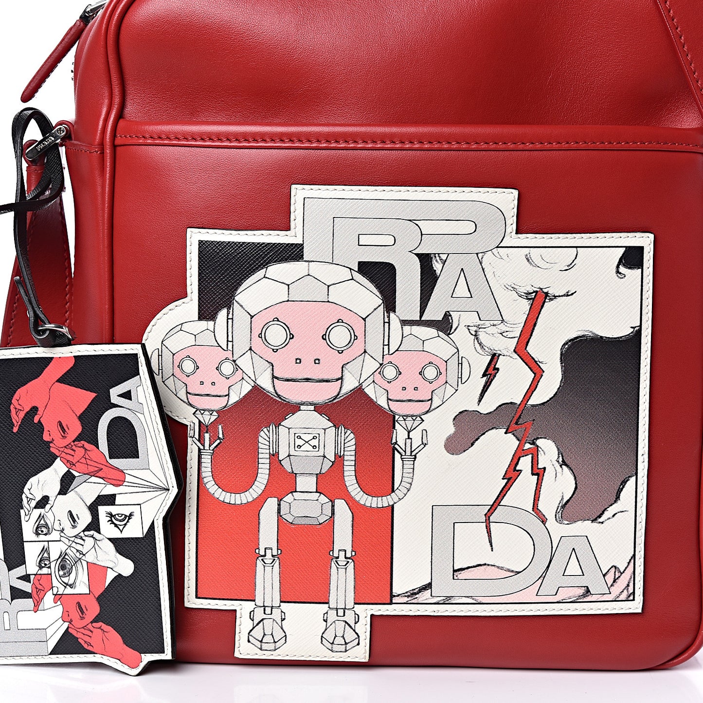 X JAMES JEAN Vitello Robot Monkey Patch Flat Messenger Bag Fuoco