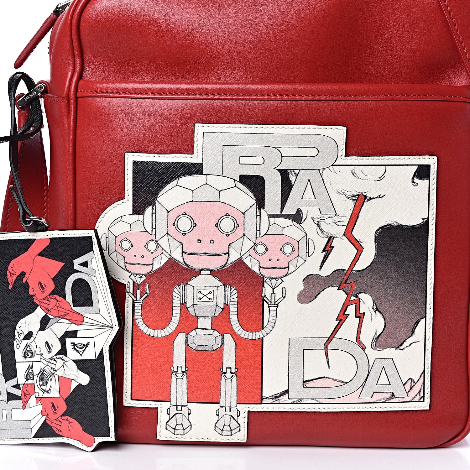 Prada X JAMES JEAN Vitello Robot Monkey Patch Flat Messenger Bag Fuoco 10 of 10