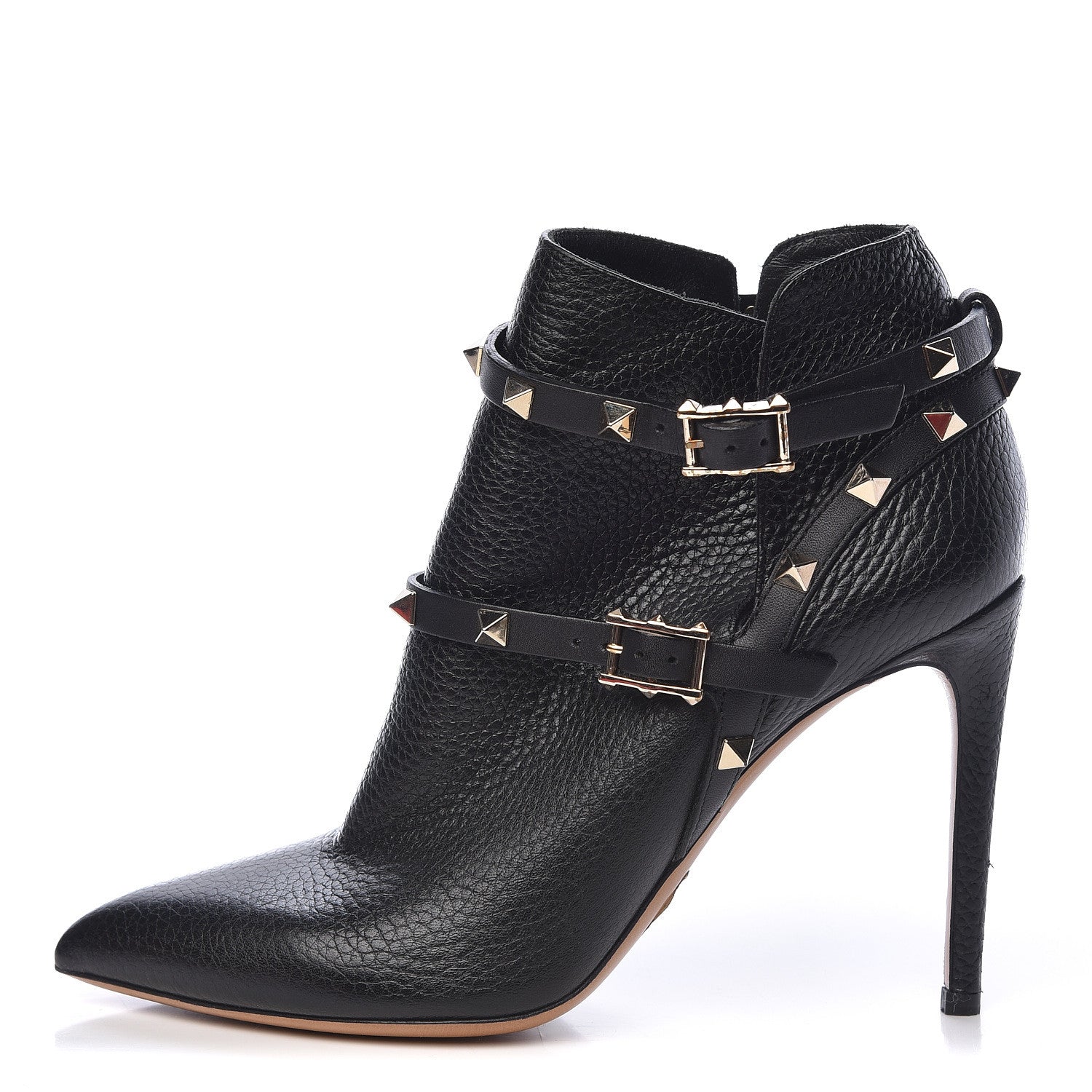 Valentino Garavani Pebbled Calfskin Rockstud Double Buckle 100mm Ankle Boots 38 Black 1 of 10