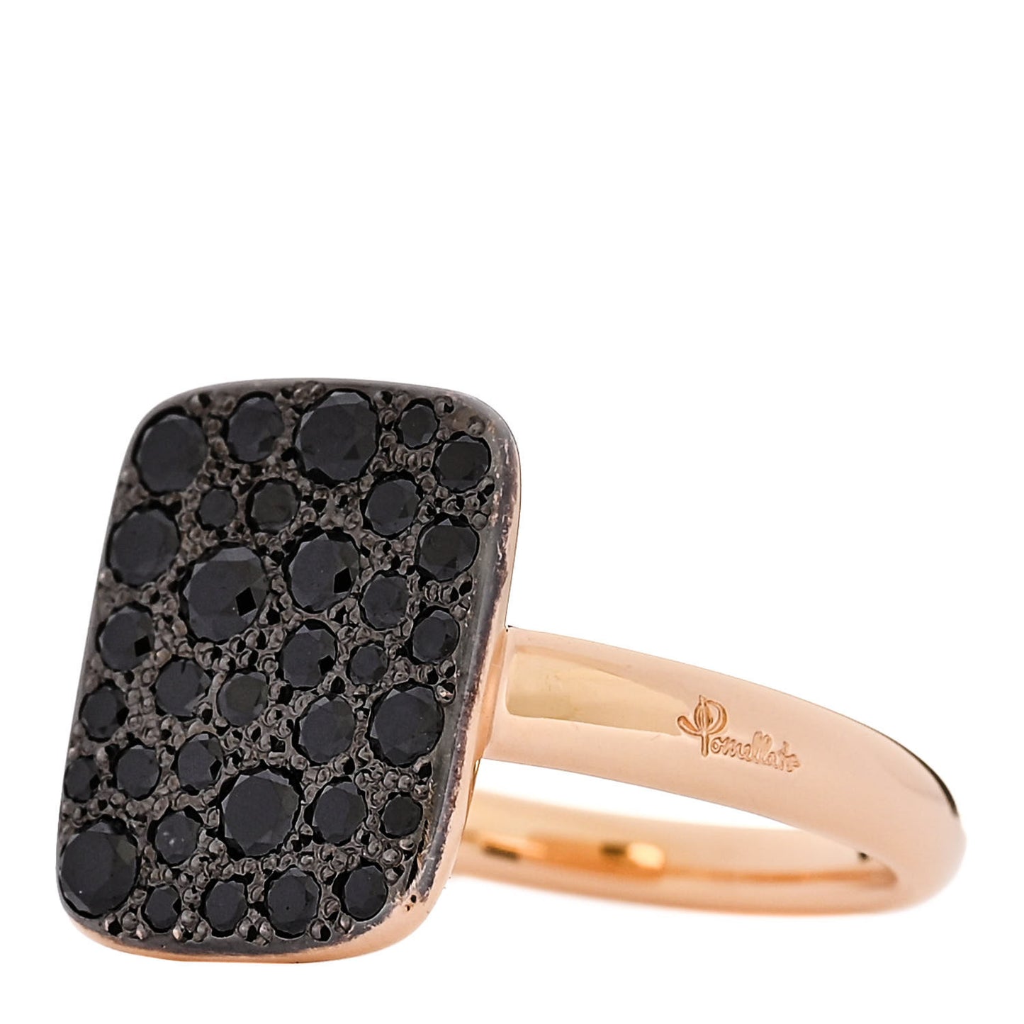 18K Rose Gold Black Diamond Sabbia Rectangular Ring 54 7