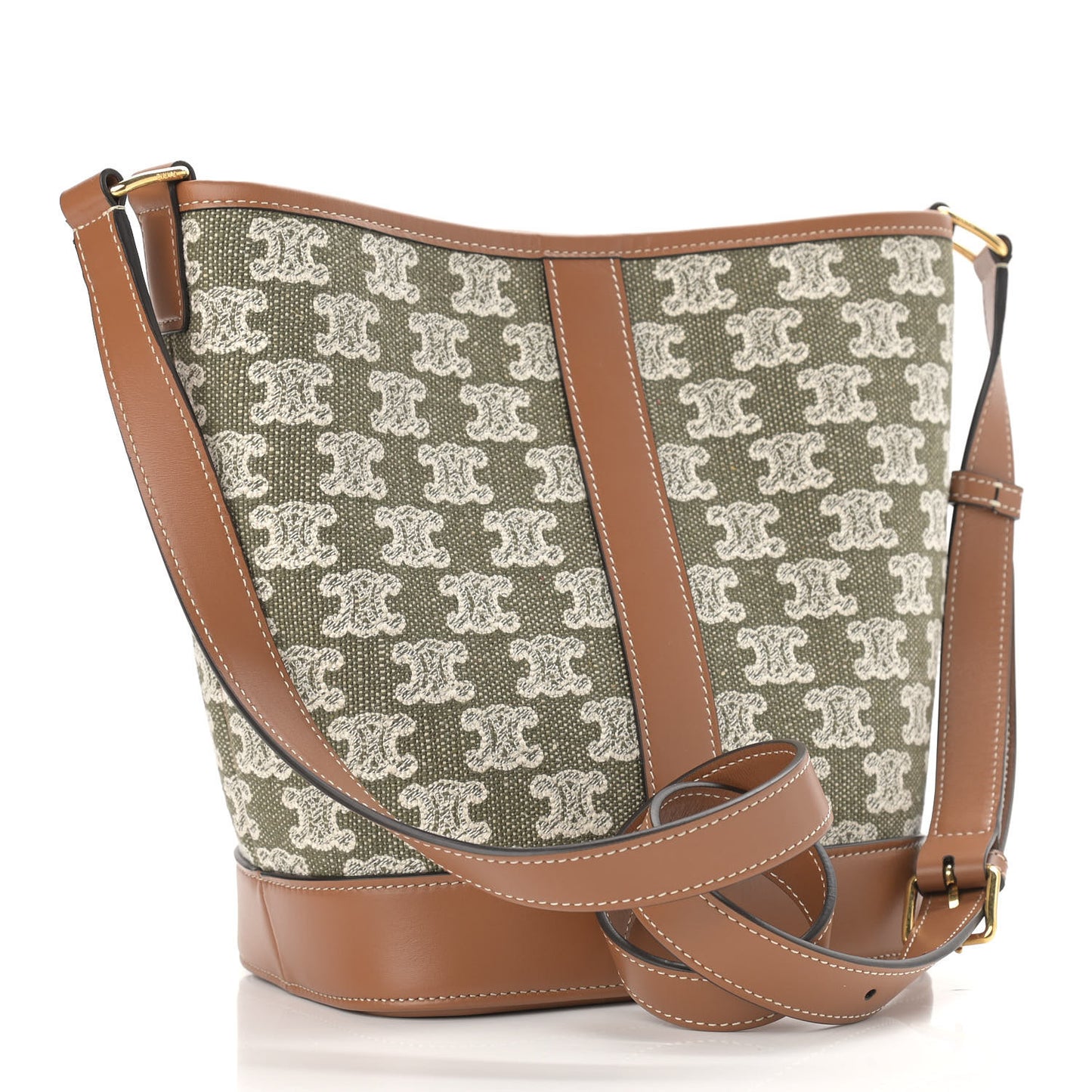 Triomphe Canvas Calfskin Small Bucket Bag Green