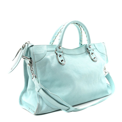 Balenciaga Chevre Silver Metallic Edge Hardware City Bleu Maldives 4 of 10