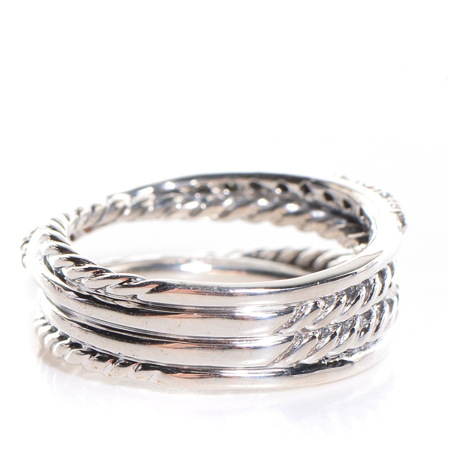 David Yurman Sterling Silver Pave Diamond Crossover Ring 5 3 of 7