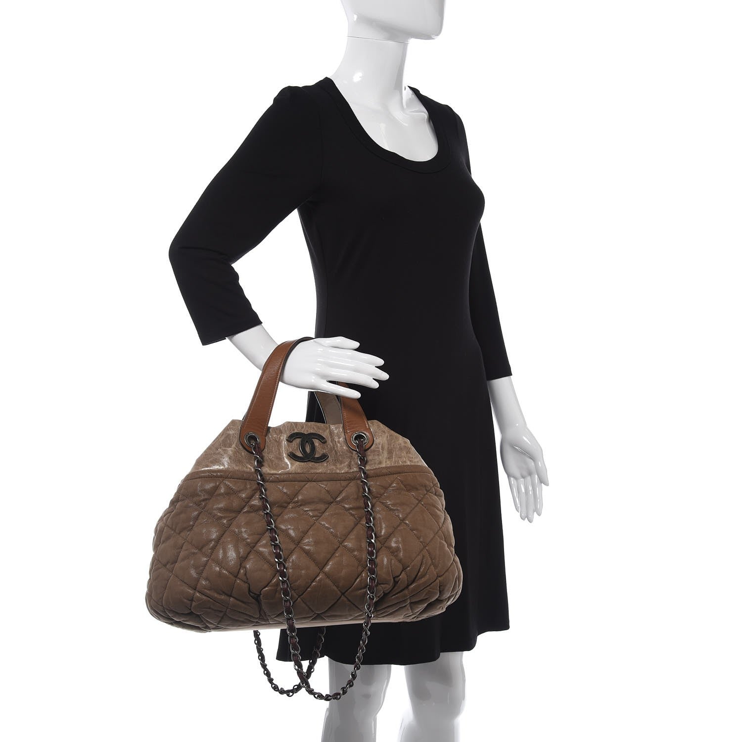 Chanel Iridescent Calfskin Quilted Large In The Mix Tote Khaki 3 of 17