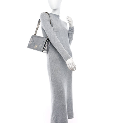 Christian Dior CHRISTIAN DIOR Metallic Patent Micro-Cannage Medium Diorama Flap Bag Silver 2 of 9