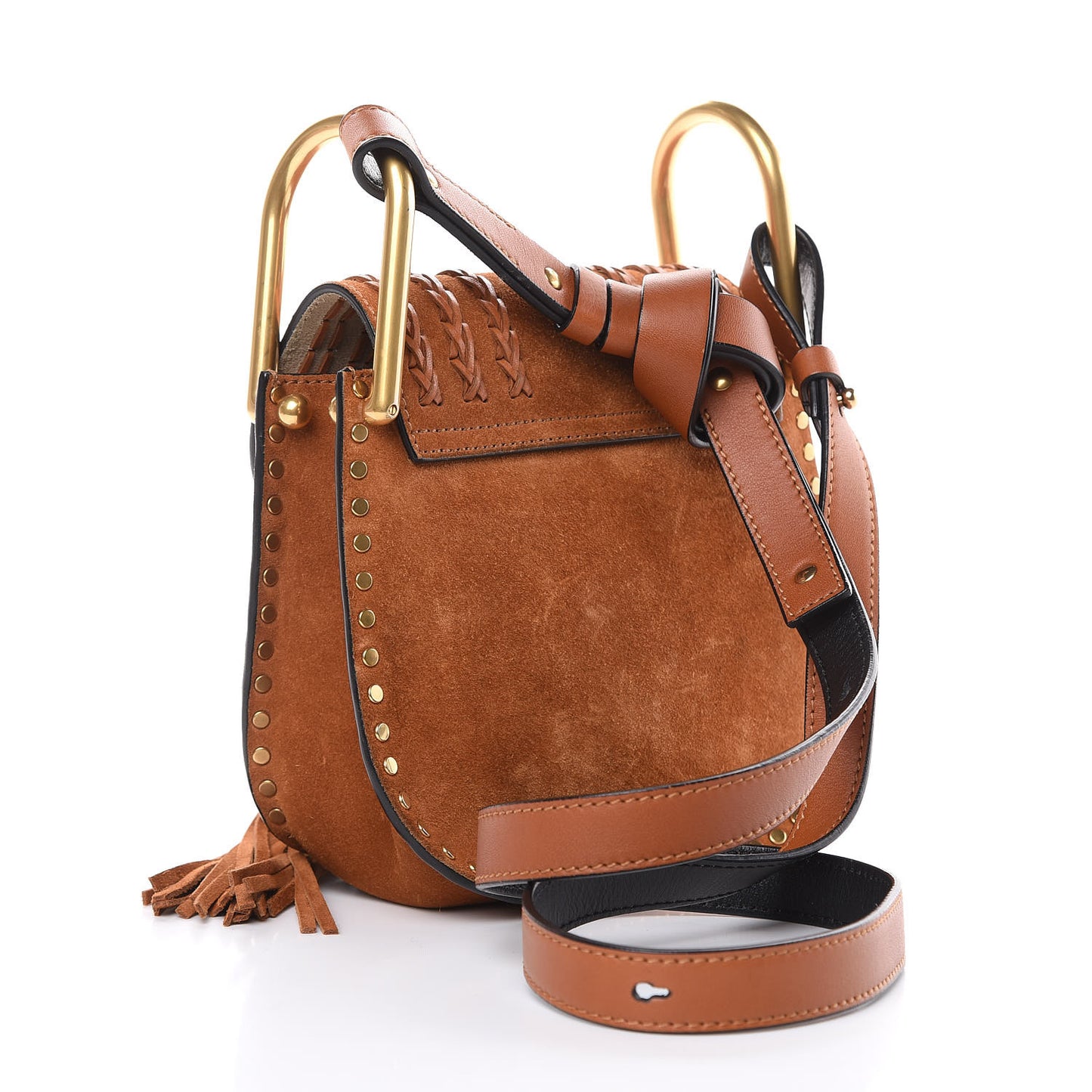 Suede Calfskin Braided Mini Hudson Shoulder Bag Caramel