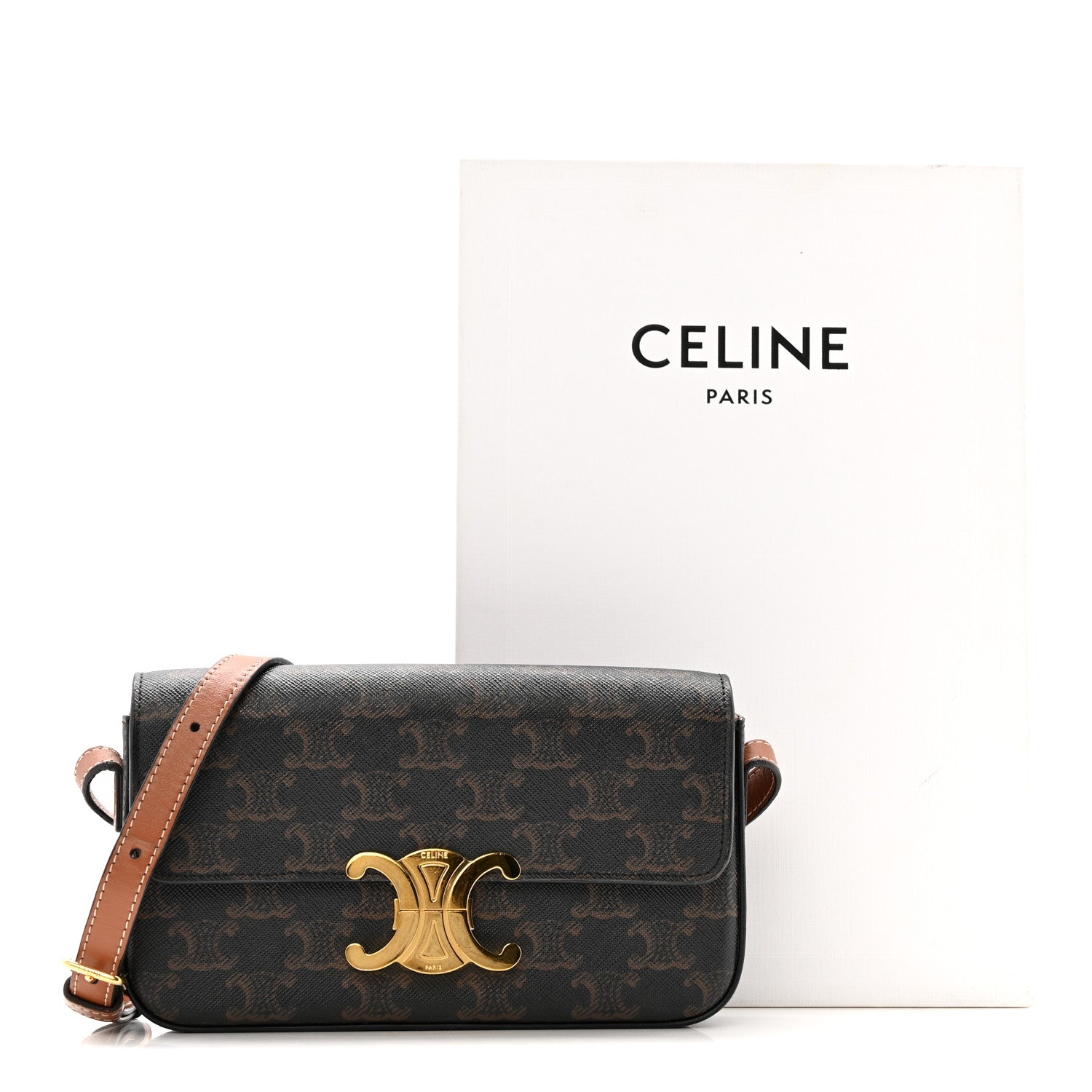 Celine Canvas Calfskin Triomphe Shoulder Bag Tan 15 of 15